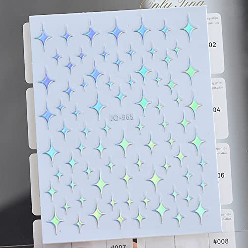 Dornail Silver Star Moon Planet Nail Stickers - 6 Sheets Holographic DIY Nail Decals