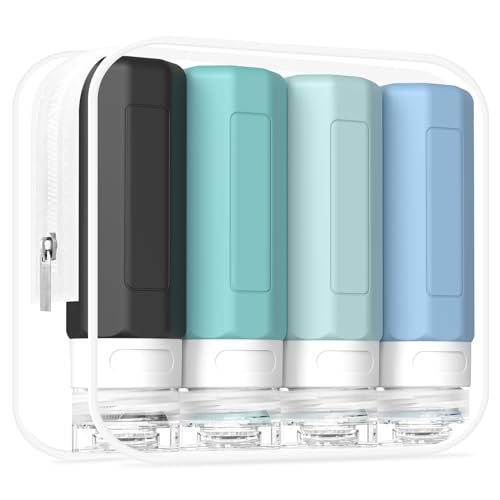 Redfly Travel Bottles for Toiletries, Tsa Approved 3oz Travel Size Containers, Leak Proof Travel Size Toiletries Bottles Silicone, BPA Free Refillable Shampoo Conditioners Essentials Kit, Gray