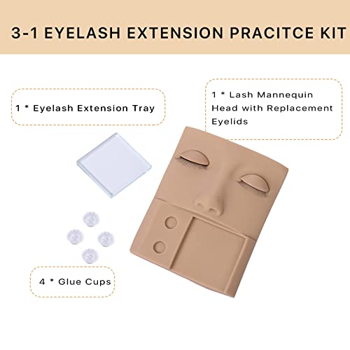 Miuffue 3-in-1 Eyelash Mannequin Head Practice Kit with Glue Rings & Tray - 1 Count