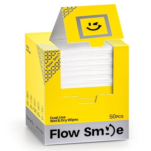FLOW SMILE Disposable Face Towels 50 Pack - Extra Thick, Soft, Gentle for Sensitive Skin