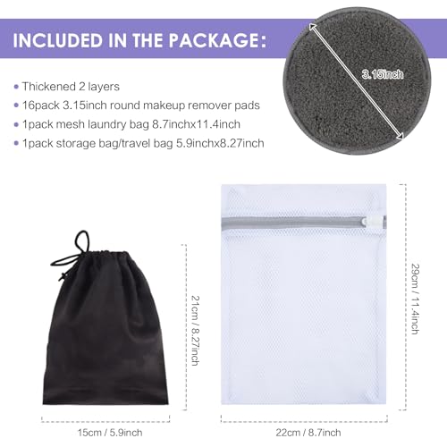 SUNLAND Reusable Microfiber Makeup Remover Pads - 16 Pack with Travel Bag