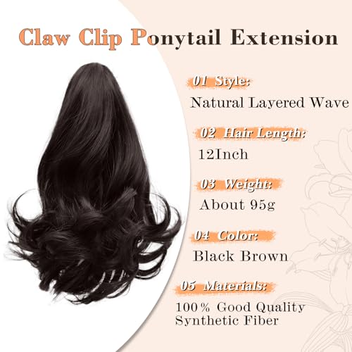 NAYOO Claw Clip Ponytail Extension Black Brown 12" Short Wavy in Hair