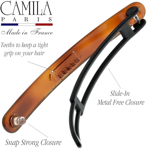 Camila Paris CP2250/2 French Tortoise Shell Hair Barrettes 2.5" for Women & Girls