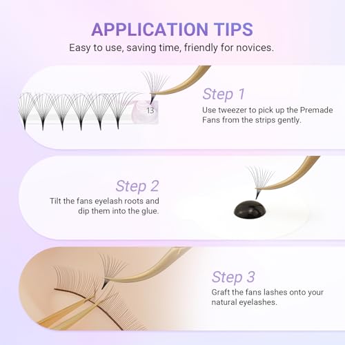 NAGARAKU 10D-0.07-D Curl Premade Eyelash Fans 9-14mm Mix, Sharp Narrow Stem, Matte Black