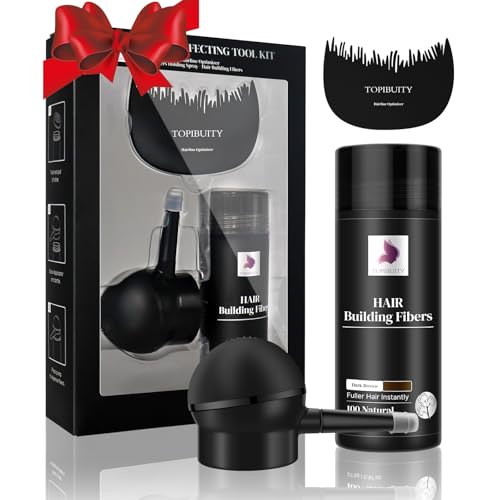 TOPIBUITY Hair Building Fibers Set - Dark Brown - 3-in-1 Thickening Kit