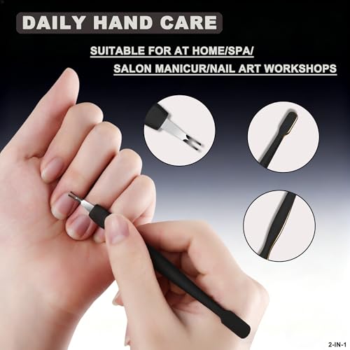 HaimiLiya 6Pcs Black 2-in-1 Cuticle Fork & Pusher Nail Care Tools, Gentle Plastic
