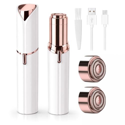 BOQXRM White Facial Hair Removal for Women with 2 Replacement Heads - Gentle, USB Rechargeable, Waterproof