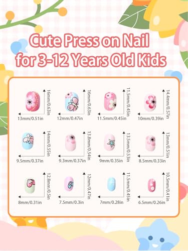 Wsimily 120Pcs Kids Colorful Short Fake Nails Set - Safe Acrylic Nail Art Kit - Variation A
