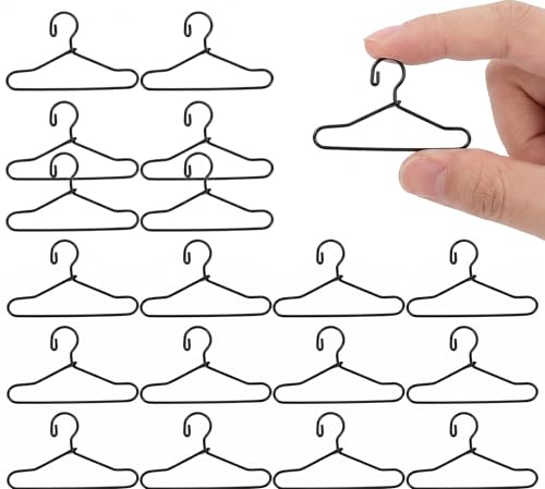 GLEAVI 55 Pcs Miniature Doll Clothes Hangers - 1:12 Scale Metal Holders