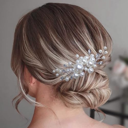 EVILD Pearl Bridal Hair Comb Silver Wedding Hair Accessories for Women