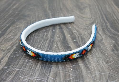 Trans-Blue Native American Southwestern Beaded Headband - Handmade Gift for Her, One Size