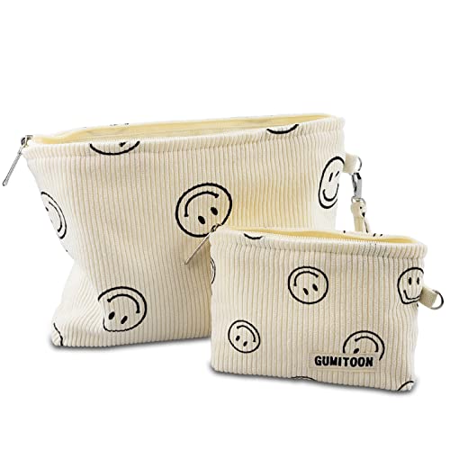 GUMITOON Beige Smiley Makeup Bags Set – Travel Cosmetic Organizer for Women