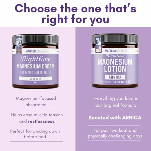 Magnum Solace Nighttime Magnesium Lotion with Arnica ? Highly Concentrated Magnesium for Muscles & Joints ? Apply to Legs or Feet Before Bed ? Skin-Friendly