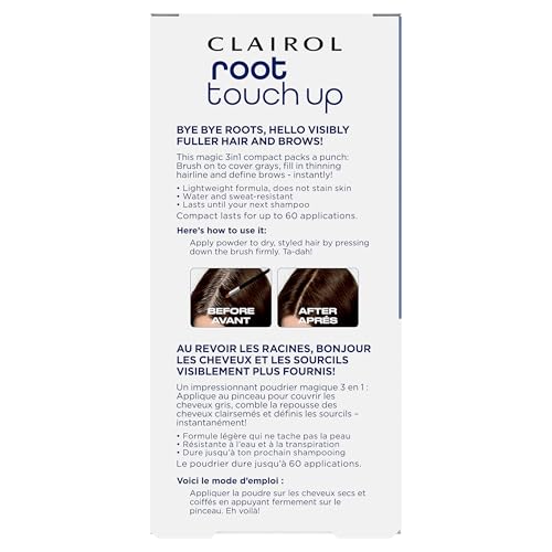 Clairol Root Touch-Up Temporary Concealing Powder, Dark Brown Hair Color | Ammonia Free | Instantly Cover Roots + Define Eyebrows | On-the-Go Compact with Mirror and Application Brush | Pack of 1