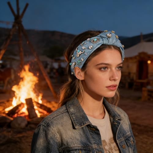 Western Cowgirl Knotted Headband for Women – Rhinestone Crystal Hair Accessory