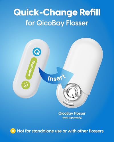 QicoBay Super Mint Floss Refill Capsules 3-Pack | Auto-Restringing, PFAS-Free, 90 Uses Each, Zero Waste