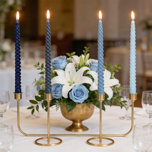 KONNI 10-Inch Blue Spiral Taper Candles - 4 Pack, Smokeless & Long Burning