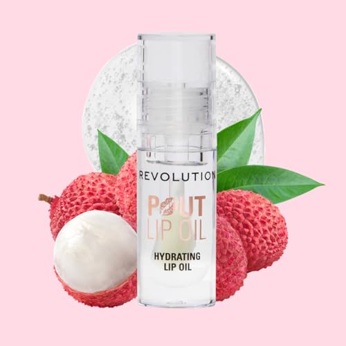 Revolution Pout Lip Oil Lychee Clear 0.13 Fl Oz - Nourishing, High-Shine Lip Gloss