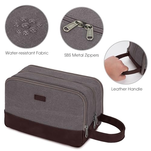 WANDF Men's Travel Toiletry Bag, Water-Resistant Canvas Dopp Kit