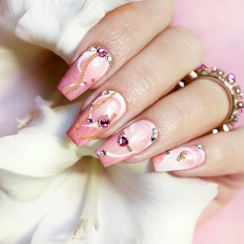 Gold Nail Art Chains - 8 Strips 3D Metal Charms for DIY Manicure
