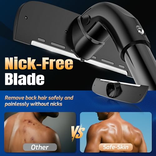 VEYLA Nick-Free Back Shaver for Men,17.7 in Extendable Aluminum Alloy Long Handle, 4.9 in Wide Replaceable Blade, Safe for Sensitive Skin, Wet or Dry Use DIY Full Back Hair Remover£¨1 Pack£©