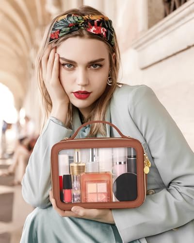 Soimeat Medium Brown Clear Makeup Bag - Portable Waterproof Cosmetic Organizer