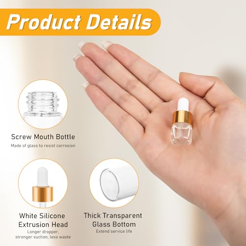 COTOM 100 Pack 1ml Mini Dropper Bottles for Cuticle Oil