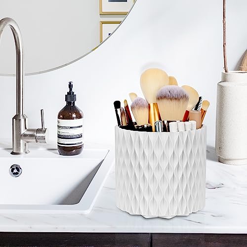 WAFJAMF 360° Rotating Makeup Brush Holder 5 Slot Storage Organizer - White, Classic Style
