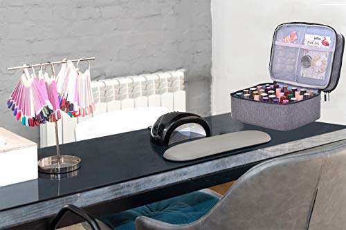 ZFZGFRCS Grey Nail Polish Organizer Bag Holds 30 Bottles Double Layer Travel Case