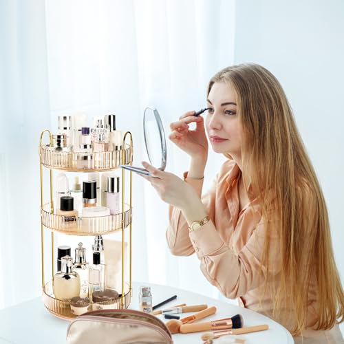 Cididu 360° Rotating Makeup Organizer with 3 Tiers, Large Capacity Cosmetic Storage Shelf