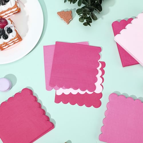 Zhanmai 100 Pack Pink Gradient Scalloped Cocktail Napkins