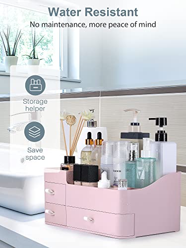 ONXE Pink Large Makeup Organizer with Drawers - Vanity, Bathroom & Bedroom Storage