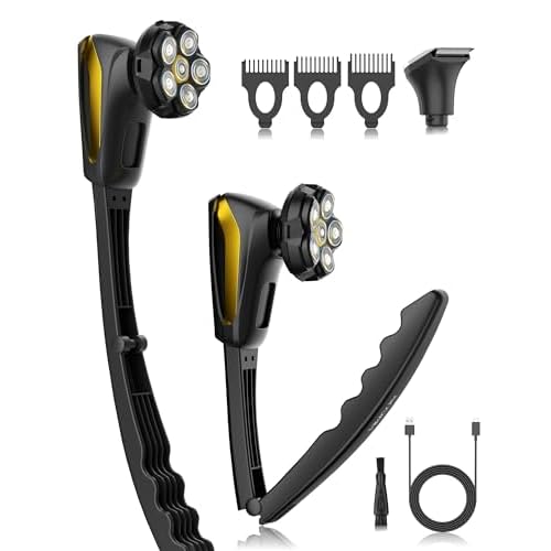 Back Shaver for Men: Long Foldable Handle Electric Back Razor with 6D No-Scratch Shaving - Waterproof Grooming Kit for Body/Beard/Head/Face Hair Removal, Gifts for Husband Dad (Black)