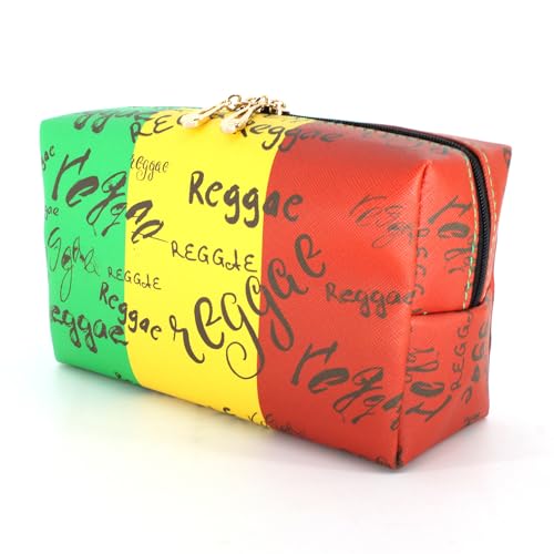 Reggae Style Makeup Bag for Women Travel Toiletry Organizer Waterproof PU Leather