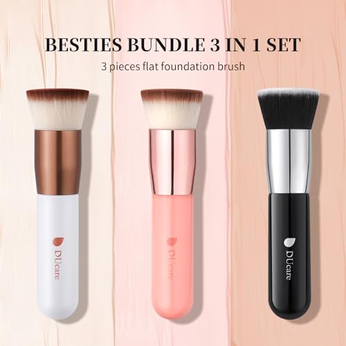 DUcare Large Flat Top Kabuki Foundation Brush - 3 Piece Makeup Buffing Set