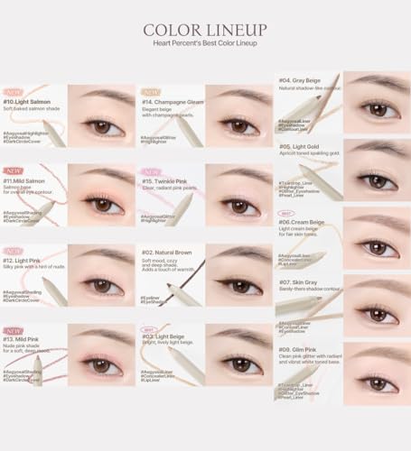 Heart Percent Gel Eyeliner Pencil #14 Champagne Gleam - Waterproof, Long-Lasting Aegyo Sal Highlighter