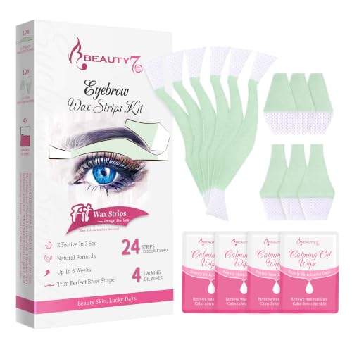 Beauty7 Facial Wax Strips for Hair Removal - 24 Assorted Strips with Calming Oil Wipes for Sensitive Skin