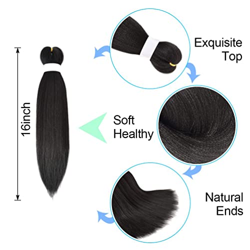 Fairise 16 Inch Black Pre Stretched Braiding Hair - 8 Pack, Yaki Texture, Itch-Free, Easy Install, Perm Yaki Style