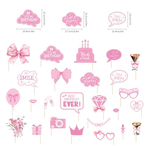 25pcs Pink Bow Photo Booth Props for Birthday Parties