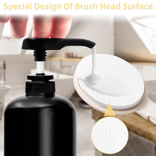 LFJ 19" Foldable Long Handle Bath Brush Set with 3 Interchangeable Heads