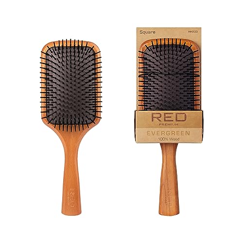 Red by Kiss Beechwood Square Paddle Hair Brush for Painless Detangling