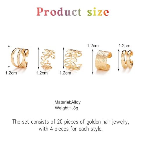 20 Pcs Gold Hair Braid Clips - Metal Alloy Jewelry for Braids & Dreadlocks