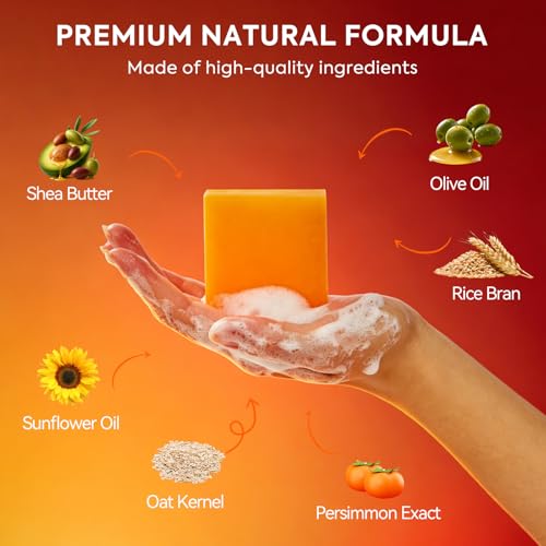 Persimmon Soap Bar for Body Odor Control - Gentle Deodorizing Soap with Tea Tree Extract, Pack of 3
