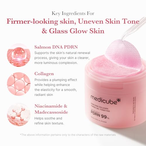 Medicube PDRN Pink Collagen Jelly Toner Pads for Radiance & Soothing