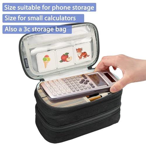 Large Capacity Canvas Pencil Case with 3 Compartments - Black