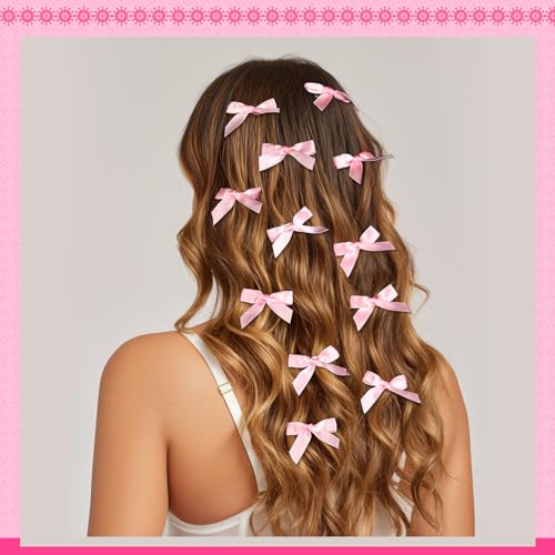 YGDZ Pink Mini Bow Hair Clips - 20PCS Satin Ribbon Barrettes