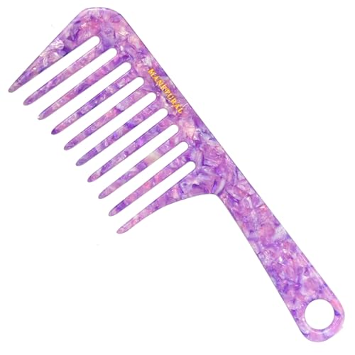 MANETURAL Wide Tooth Handle Comb for Curly Hair - Shiny Purple