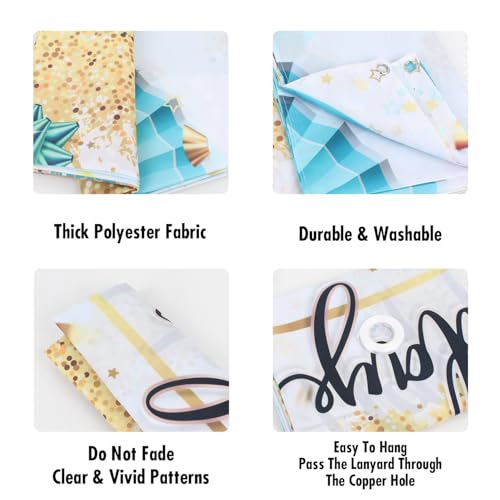 Teal & Gold Happy Birthday Backdrop Banner - 5.9x3.9FT Party Decor