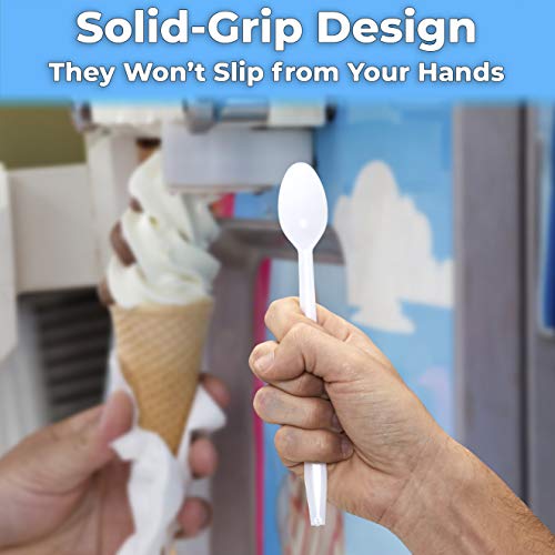 Premium 8-Inch White Sundae Spoons - 50ct Heavy Duty Plastic Utensils for Ice Cream & Milkshakes