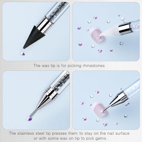 Tatuo 4 Pcs Rhinestone Picker Dotting Pen Set – Dual-Ended Wax & Stainless Tips (White + Black)
